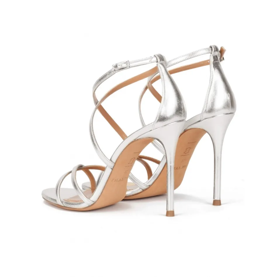 Oria Strappy high-heeled sandals in silver leather