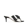 Orquidea Bow detailed mid heel mules in black and white fabric