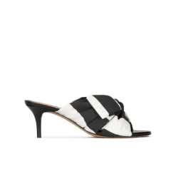 Orquidea Bow detailed mid heel mules in black and white fabric