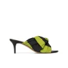 Orquidea Bow detailed mid heel mules in green and black fabric