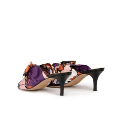 Orquidea Bow detailed mid heel mules in printed fabric