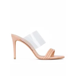 Osana High heel mules in nude leather and transparent vinyl