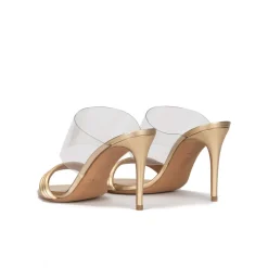 Osana High heel mules in gold leather and transparent vinyl
