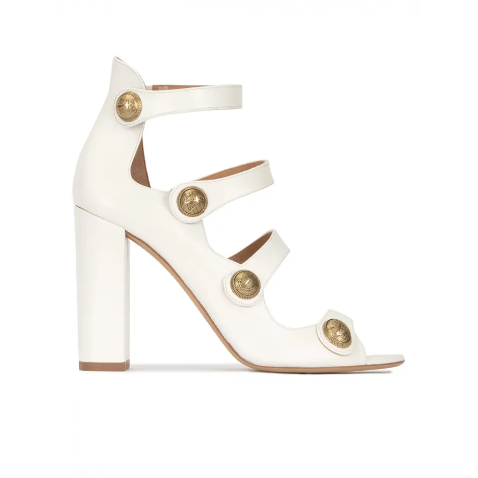 Oslo Off-white strappy high block heel sandals in leather