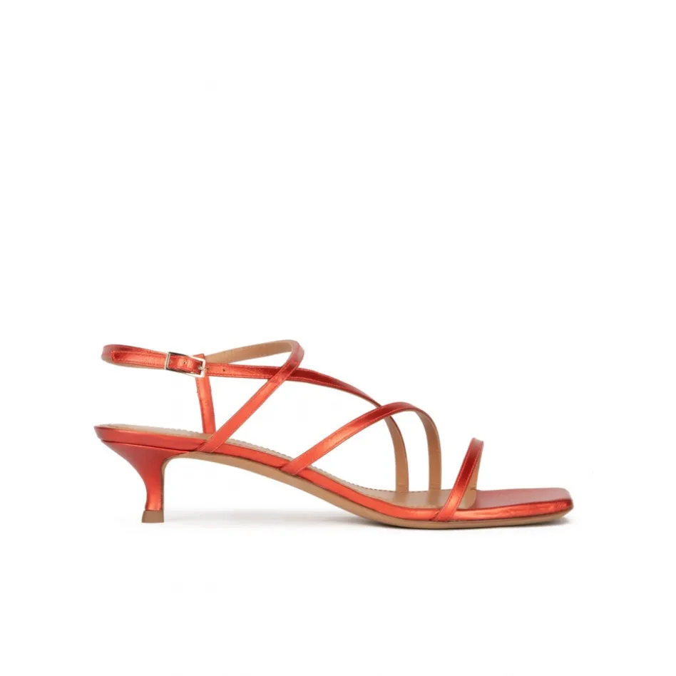Quebec Coral strappy mid heel sandals in metallic leather