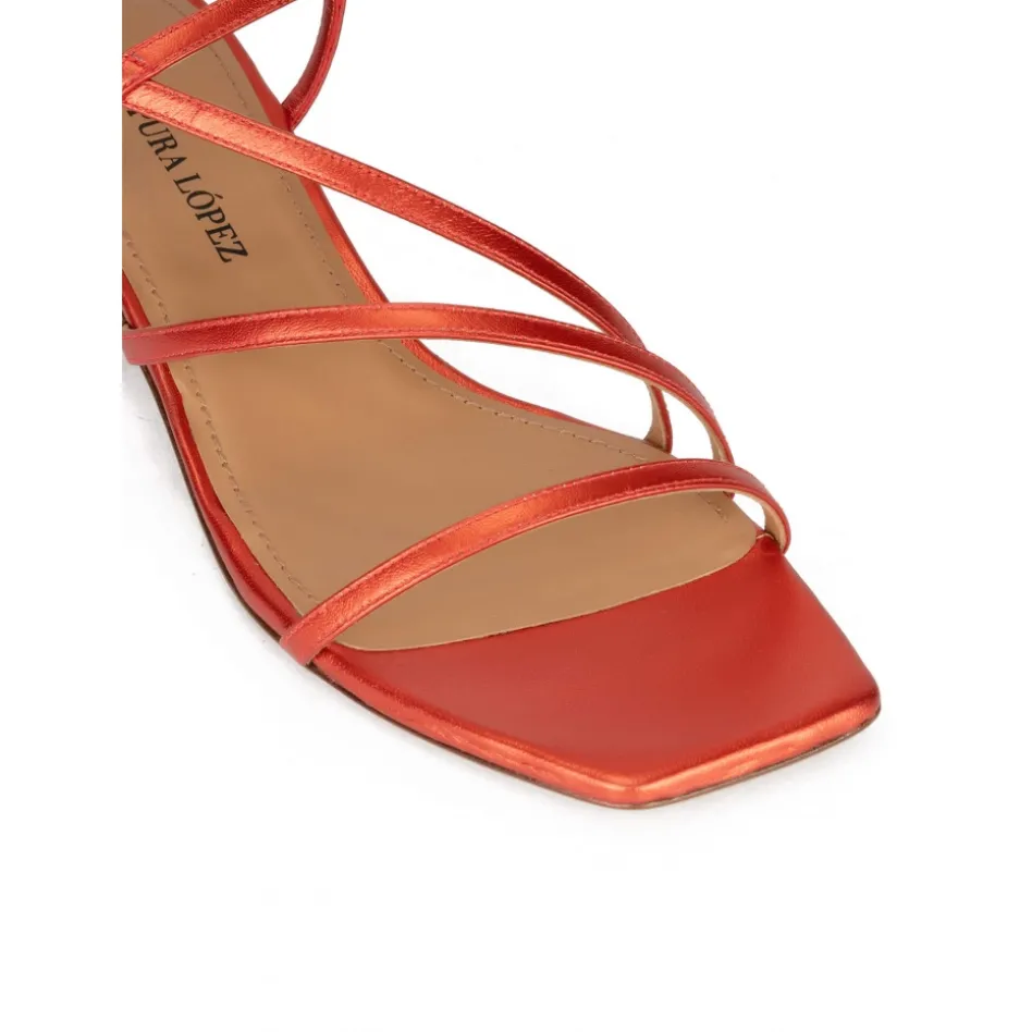 Quebec Coral strappy mid heel sandals in metallic leather
