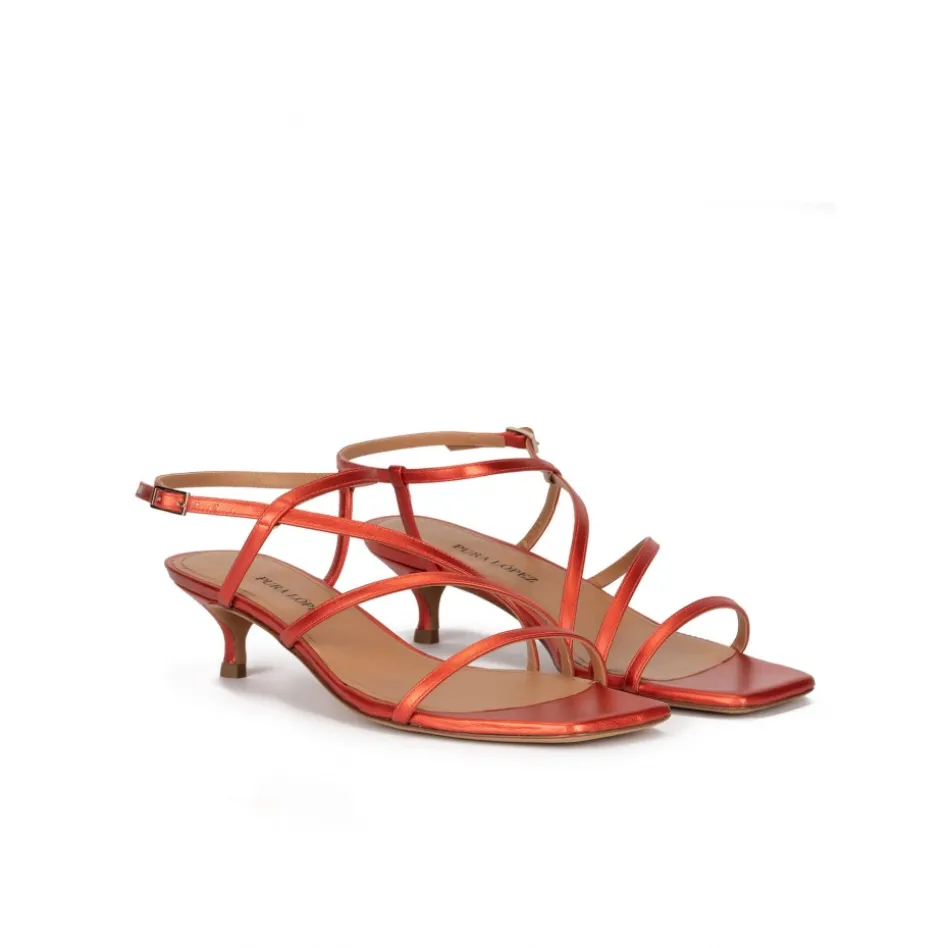 Quebec Coral strappy mid heel sandals in metallic leather