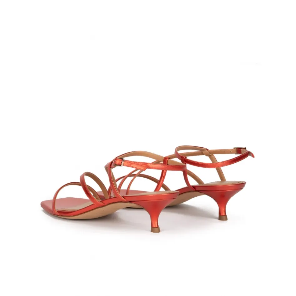 Quebec Coral strappy mid heel sandals in metallic leather