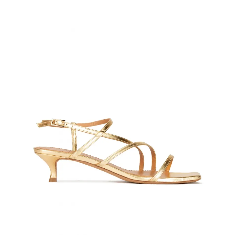 Quebec Gold leather strappy mid heel sandals