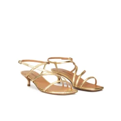 Quebec Gold leather strappy mid heel sandals
