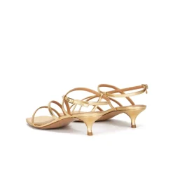Quebec Gold leather strappy mid heel sandals