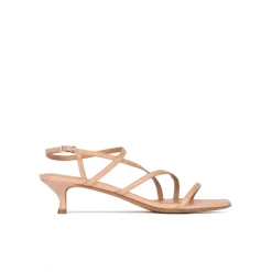 Quebec Mid heel sandal in nude leather with strappy design