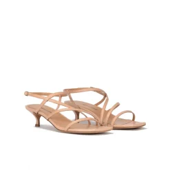 Quebec Mid heel sandal in nude leather with strappy design