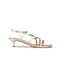 Quebec Strappy mid heel sandals in silver metallic leather