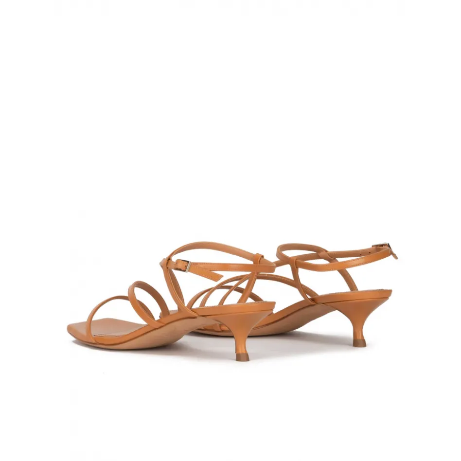 Quebec Strappy mid heel sandals in camel leather