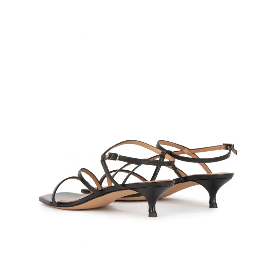Quebec Strappy mid heel sandals in black leather