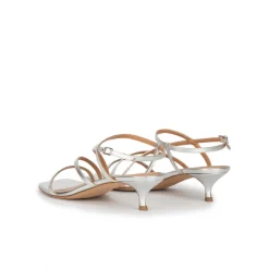 Quebec Strappy mid heel sandals in silver metallic leather