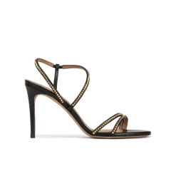 Queen Studded high heel sandals in black leather