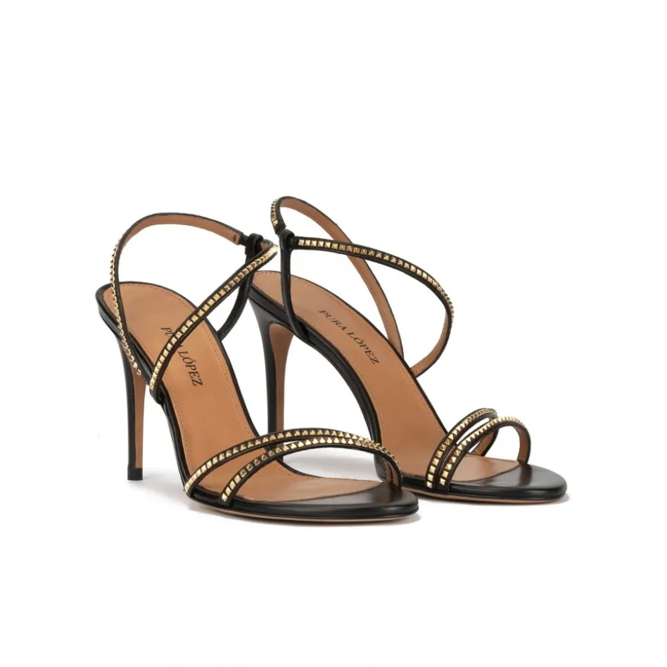 Queen Studded high heel sandals in black leather