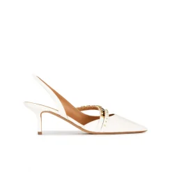 Queila Slingback mid heel point-toe pumps in off-white leather