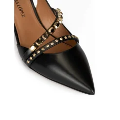 Queila Slingback mid heel pumps in black leather