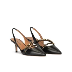 Queila Slingback mid heel pumps in black leather