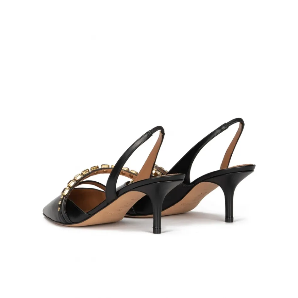 Queila Slingback mid heel pumps in black leather