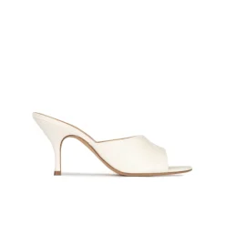 Quentin Mid curved heel mules in off-white leather