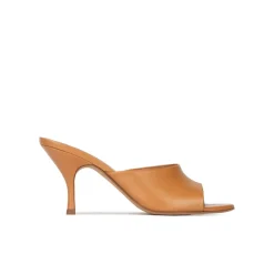 Quentin Mid curved heel mules in camel leather
