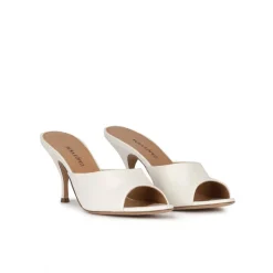 Quentin Mid curved heel mules in off-white leather