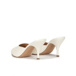 Quentin Mid curved heel mules in off-white leather