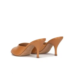 Quentin Mid curved heel mules in camel leather