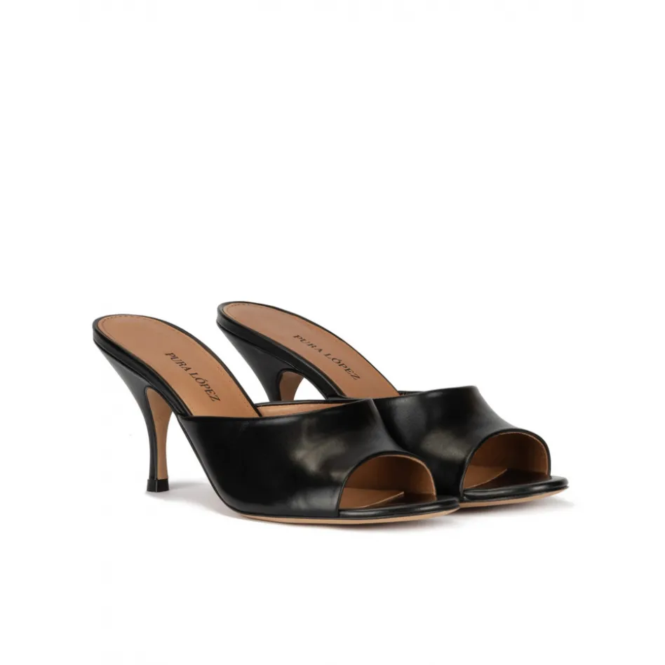 Quentin Mid heel mules in black leather