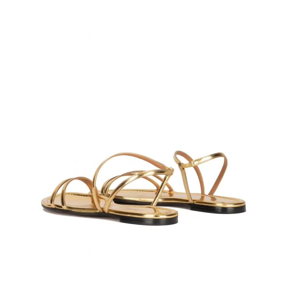 Quera Multi-strap flat sandals in gold mirrored leather