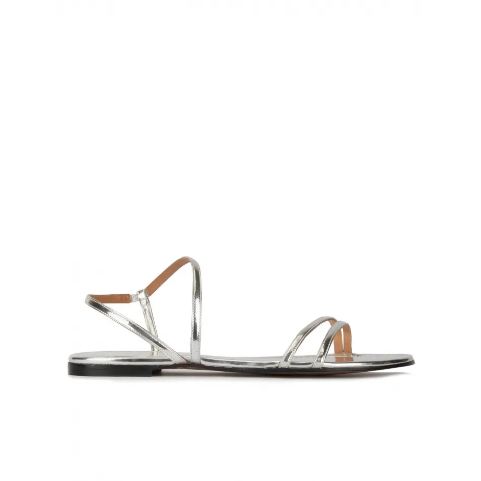 Quera Strappy flat sandals in silver mirrored leather