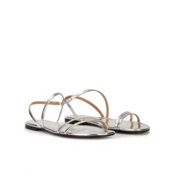 Quera Strappy flat sandals in silver mirrored leather
