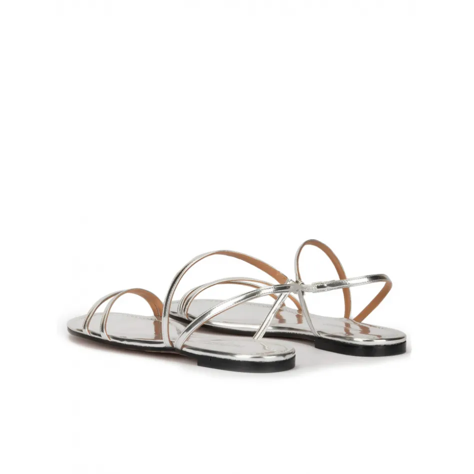 Quera Strappy flat sandals in silver mirrored leather
