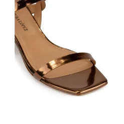 Queralt Bronze mid block heel sandals in metallic leather