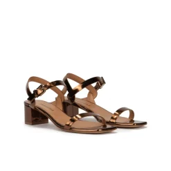 Queralt Bronze mid block heel sandals in metallic leather