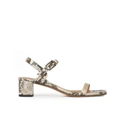 Queralt Mid block heel sandals in snake-effect leather with ankle strap