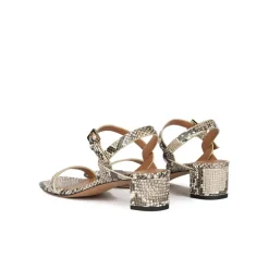 Queralt Mid block heel sandals in snake-effect leather with ankle strap