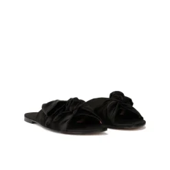 Quetty Black satin slides with bow detail
