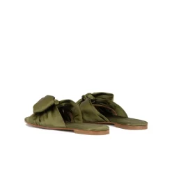Quetty Bow detailed flat sandals in caqui green satin