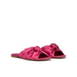 Quetty Bow detailed slides in fuchsia satin
