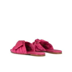 Quetty Bow detailed slides in fuchsia satin