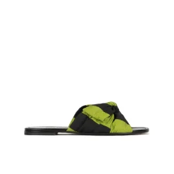 Quetty Bow-detailed flat sandals in green-black fabric