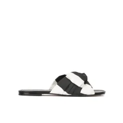 Quetty Bow-detailed flat sandals in black and white fabric