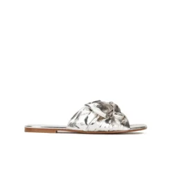 Quetty Flat sandals with bow detail made from silver fabric
