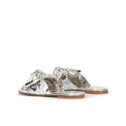 Quetty Flat sandals with bow detail made from silver fabric