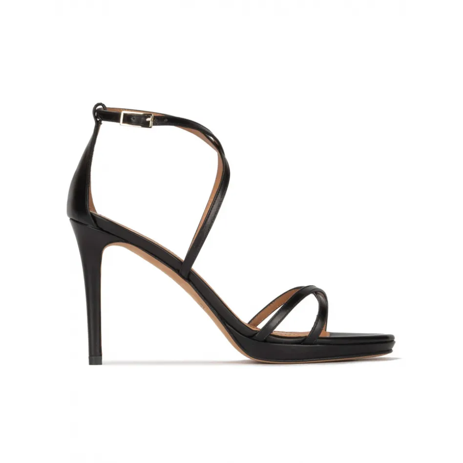 Quiana Black leather platform high heel sandals